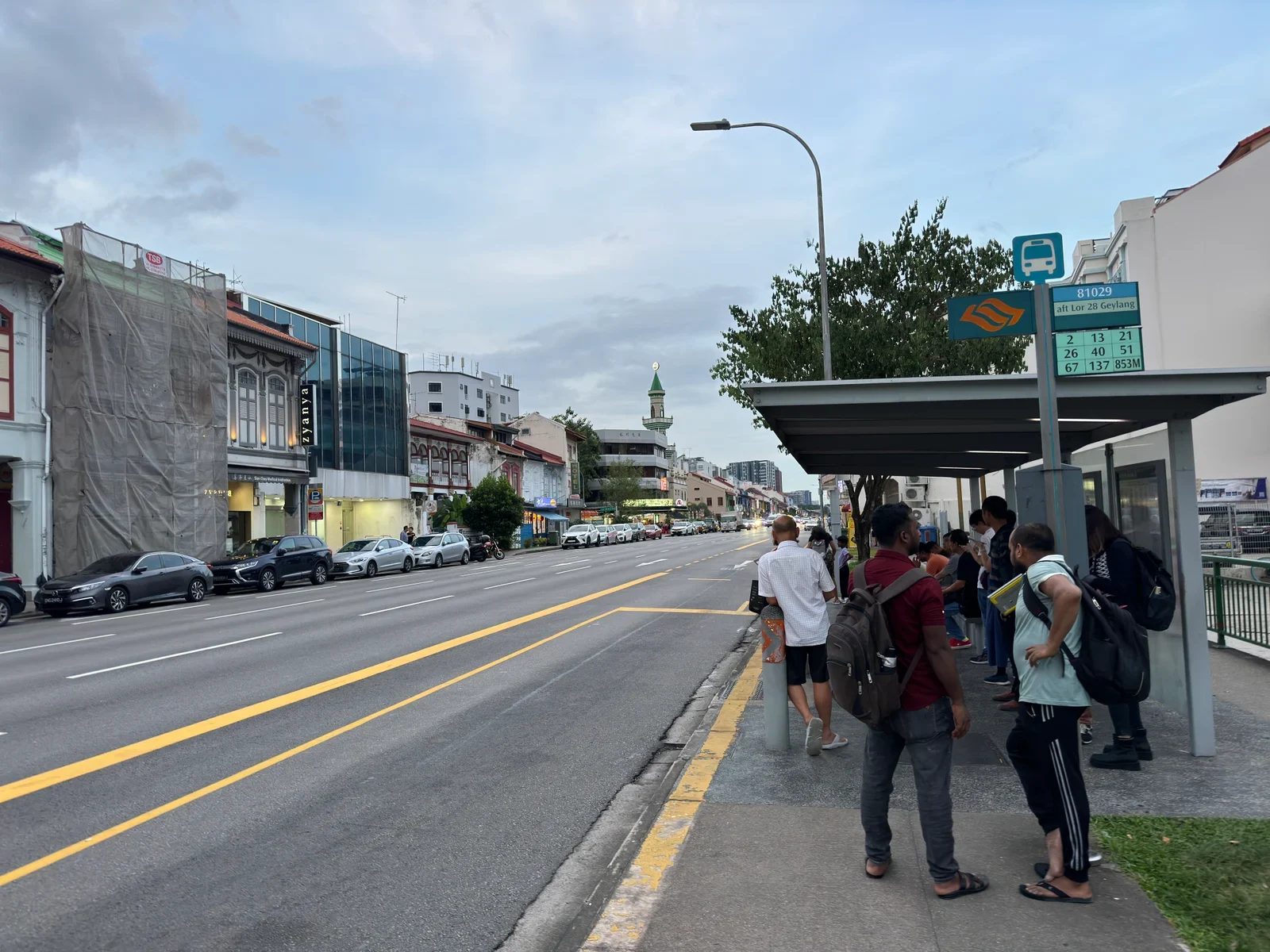 Geylang Road and the bus stop after Lorong 28 in Singapore